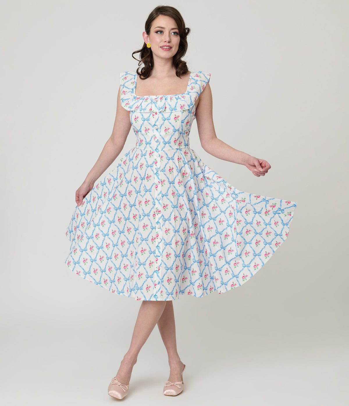 Magnolia Place White & Rose Trellis Barbara Swing Dress