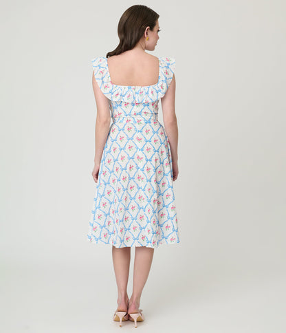 Magnolia Place White & Rose Trellis Barbara Swing Dress