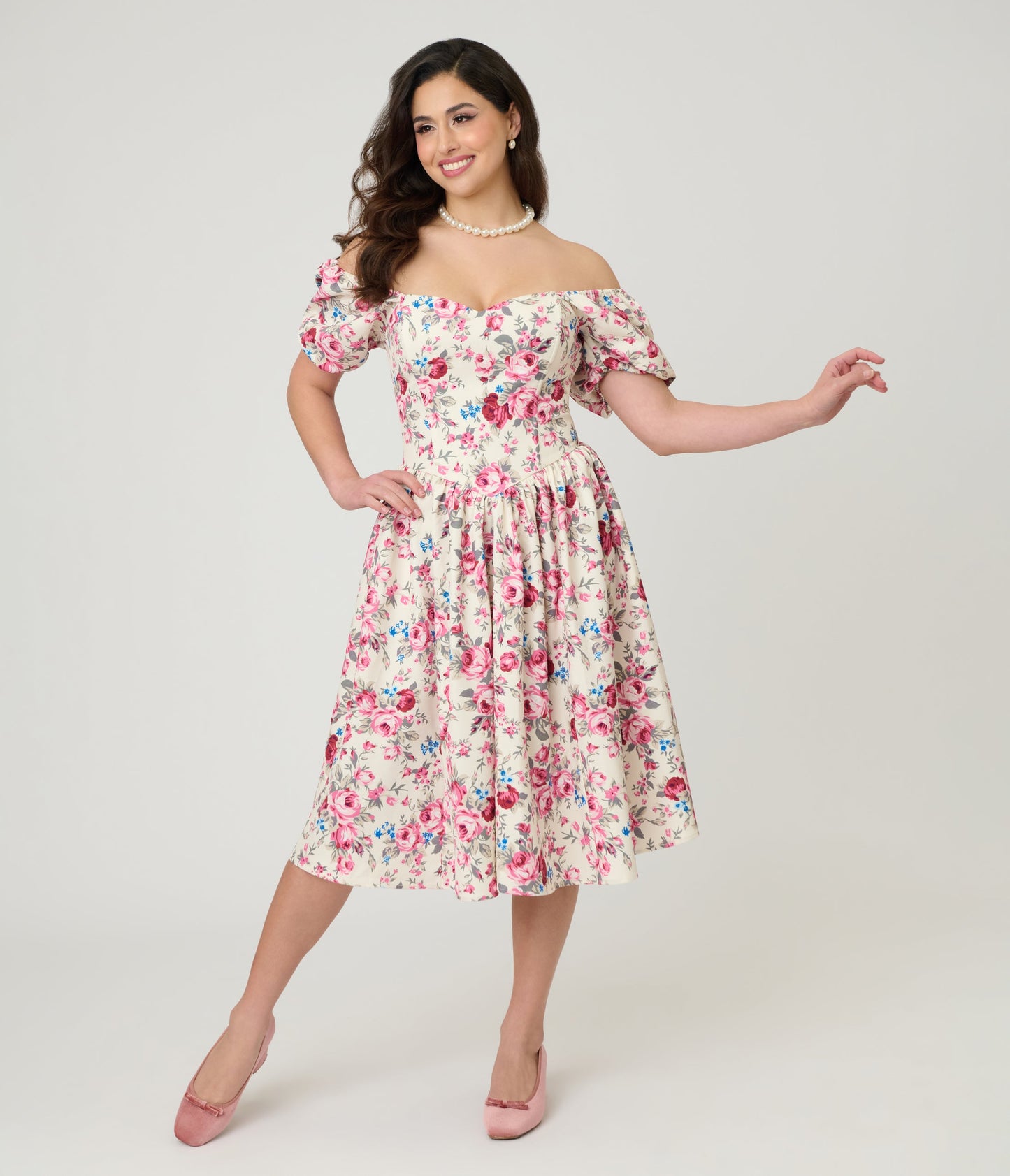 Smak Parlour Spring Roses Sweetheart Swing Dress