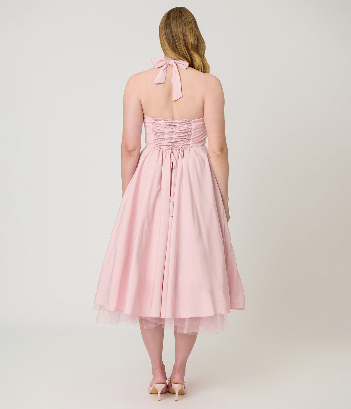 Light Pink Halter Flare Midi Dress