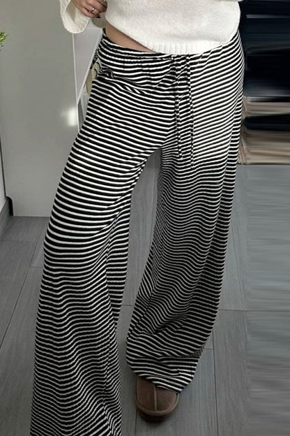 Striped Knitted High Waist Slim Casual Pants