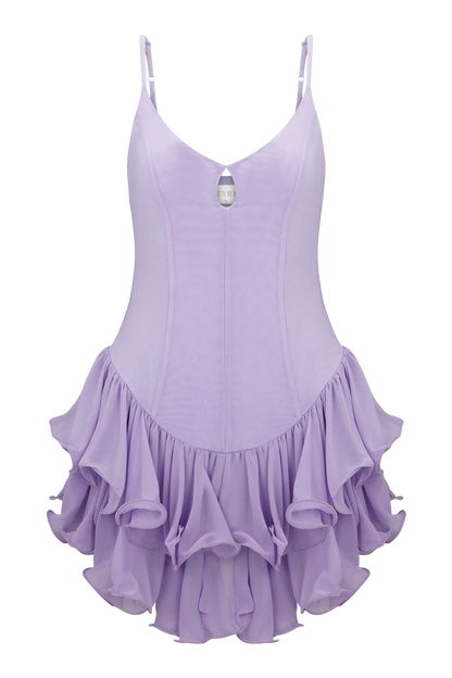 Calantha Ruffle Mesh Mini Dress Lilac