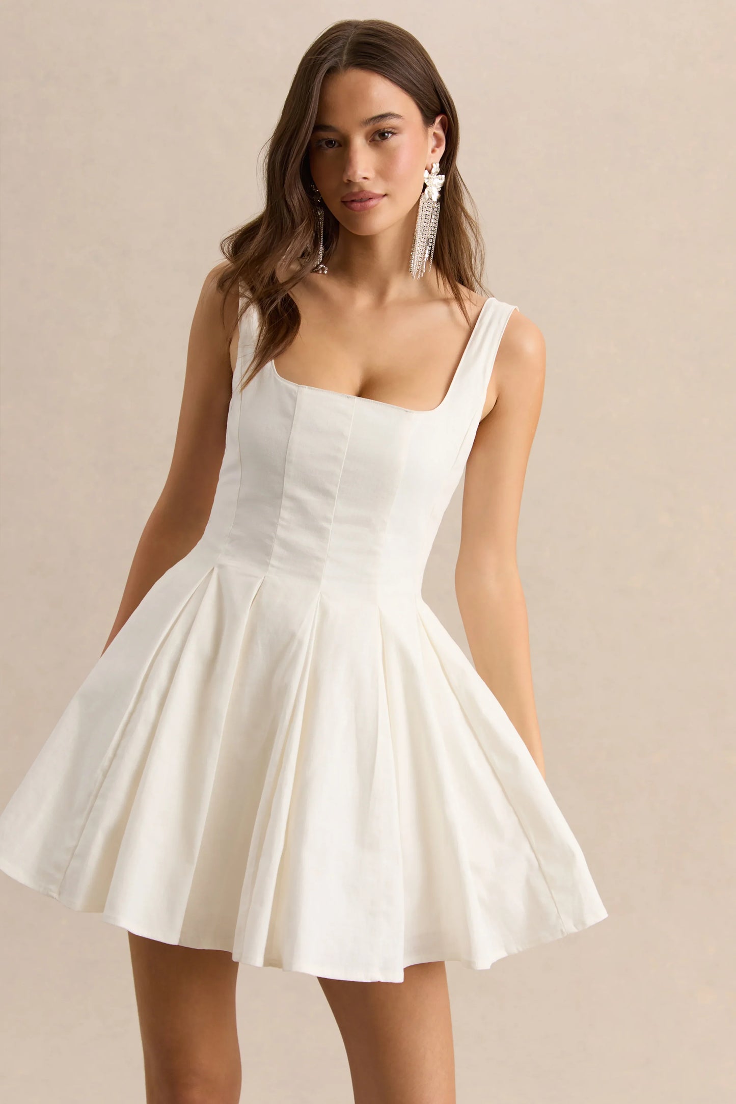 Brioria White Square Neck Skater Mini Dress