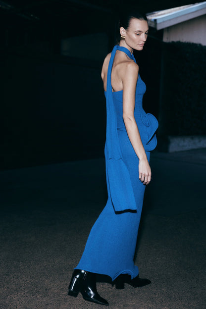 Caprice Halter Knit Maxi Dress Cobalt