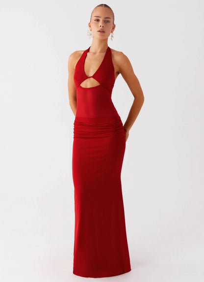 Billen Halter Maxi Dress Red