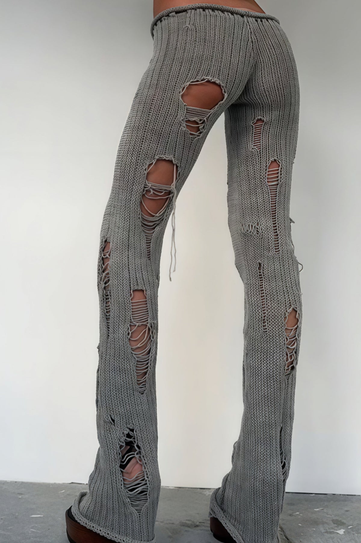Solid Cutout Distressed Slim Edgy Pants