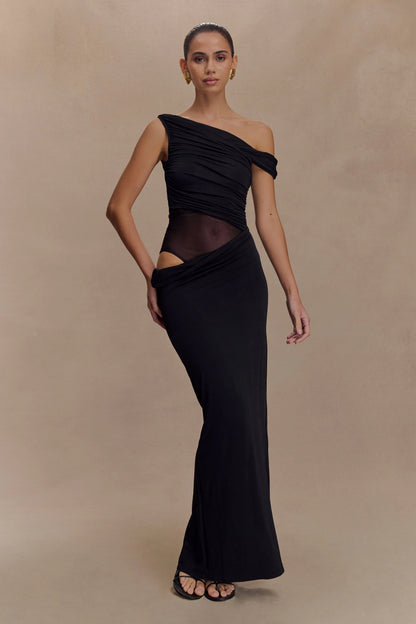 Callen One Shoulder Slinky Maxi Dress Black
