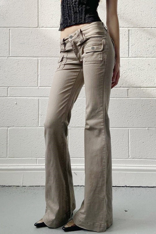 Low Rise Slim Flared Cargo Pocket Casual Pants