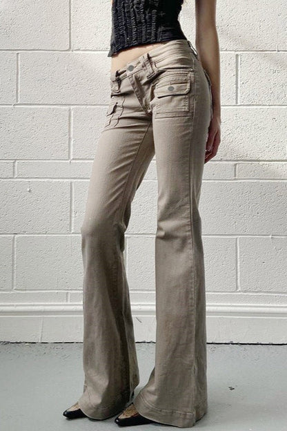 Low Rise Slim Flared Cargo Pocket Casual Pants