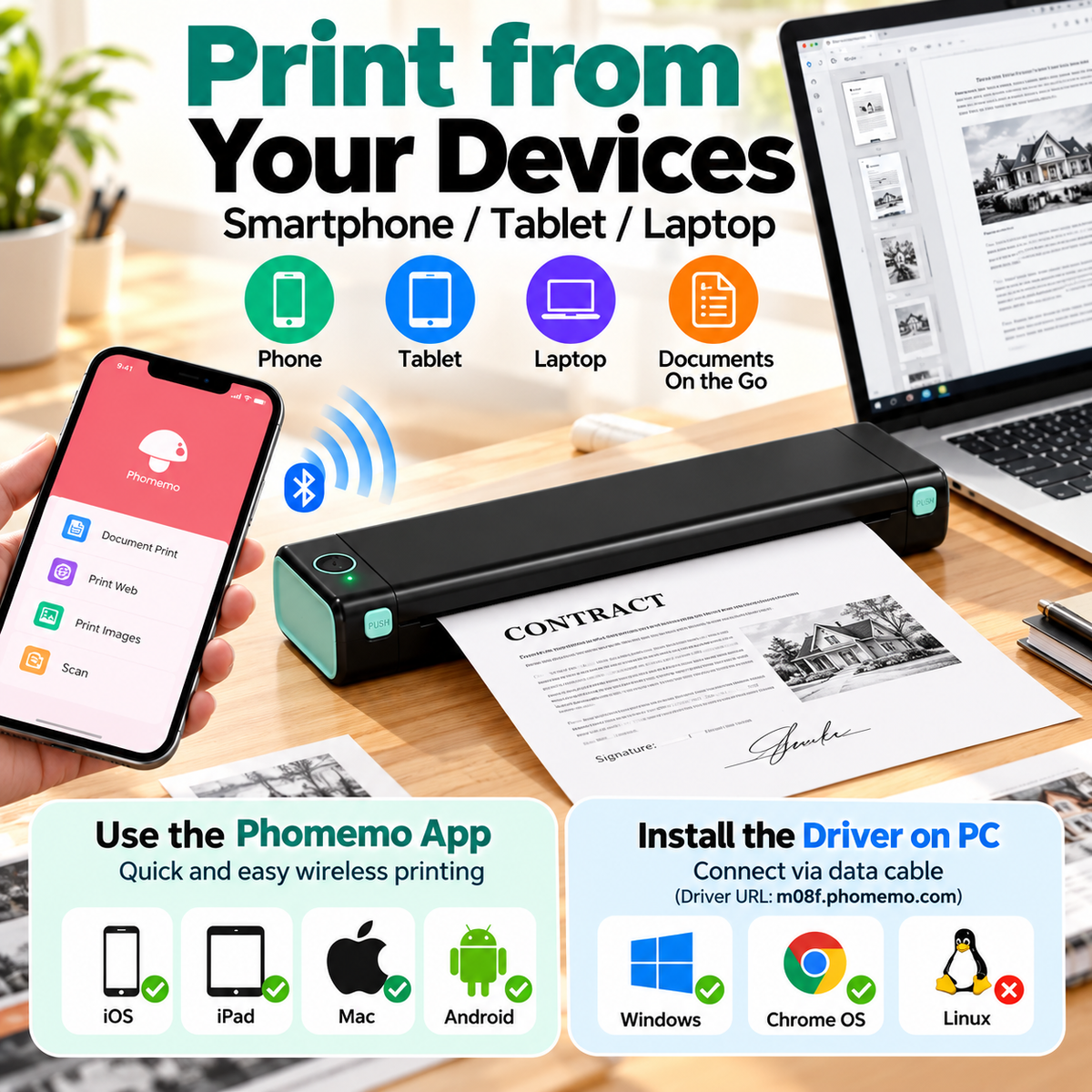 🔥Portable Printer Wireless, Compatible With Phone & Laptop