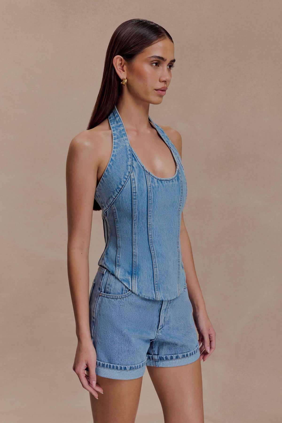 Carlene Cuffed Denim Shorts Classic Blue