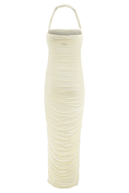 Camila Ruched Halter Midi Dress Ivory