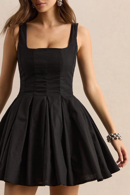 Brioria Black Square Neck Skater Mini Dress