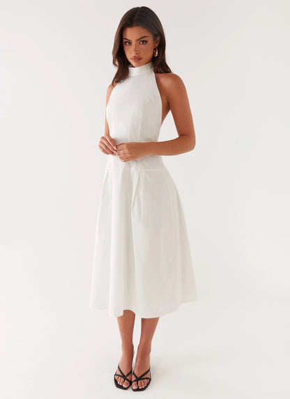 Calla Halter Midi Dress White