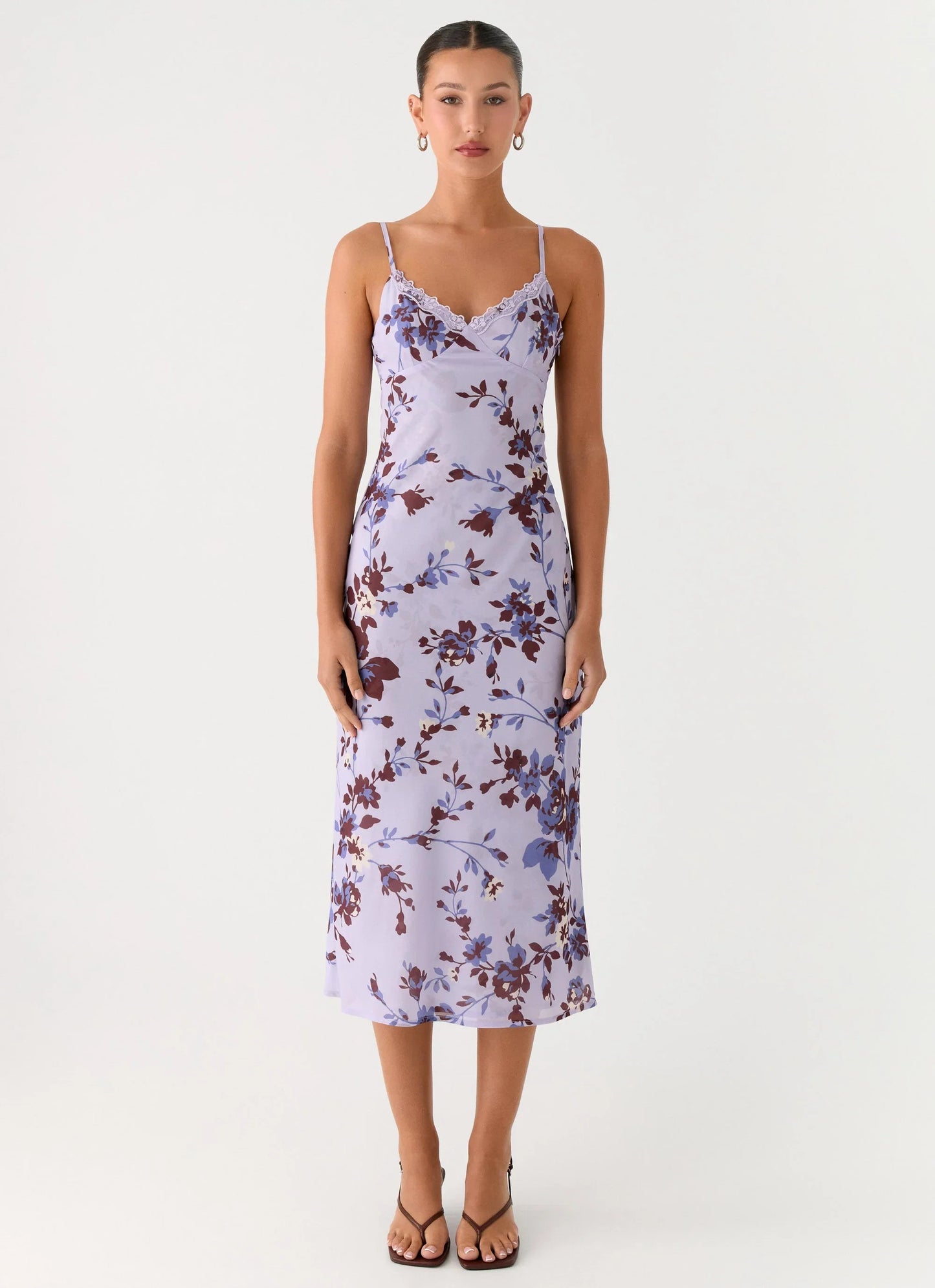 Bluma Lace Trim Midi Dress Antique Lilac Floral