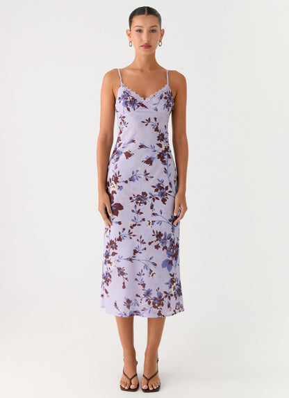 Bluma Lace Trim Midi Dress Antique Lilac Floral