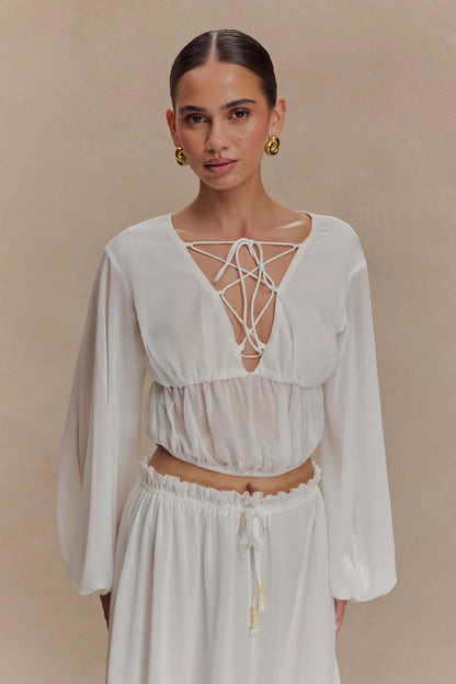 Carlie Chiffon Cross Tie Top Ivory