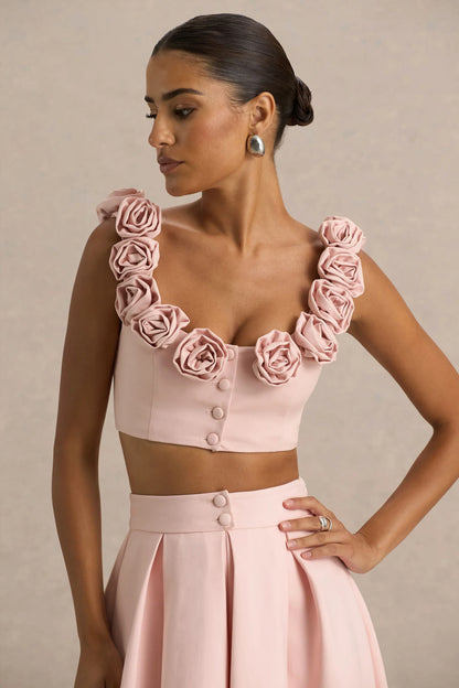 Blade Baby Pink Scoop Neck Crop Top With Corsage Details