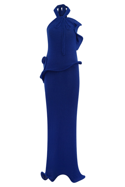 Caprice Halter Knit Maxi Dress Cobalt
