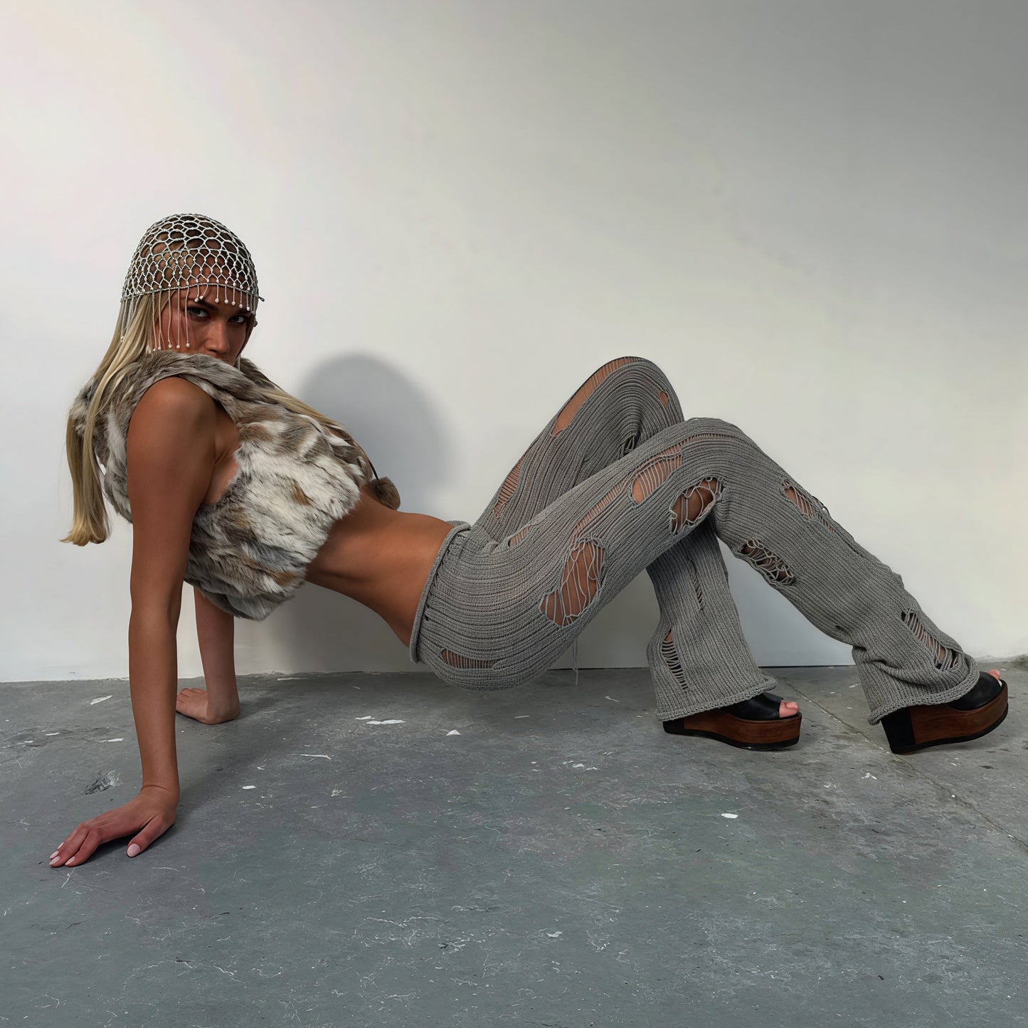 Solid Cutout Distressed Slim Edgy Pants