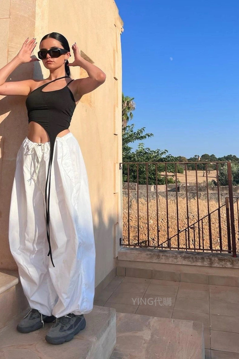 Shiny Parachute Cargo Drawstring Loose Cool Pants