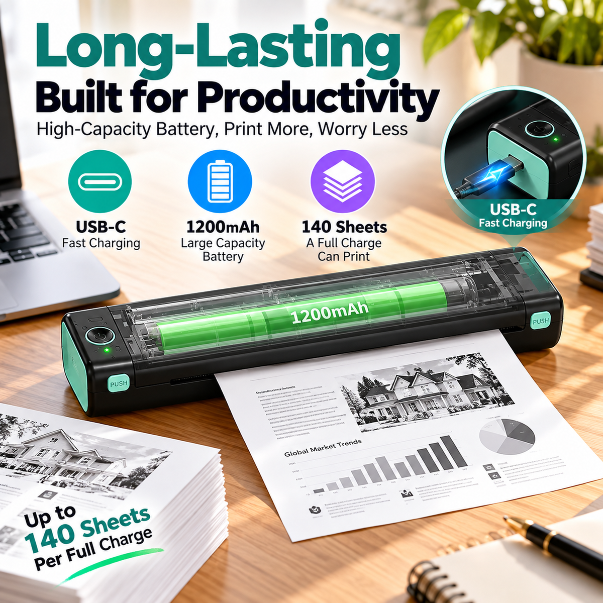 🔥Portable Printer Wireless, Compatible With Phone & Laptop