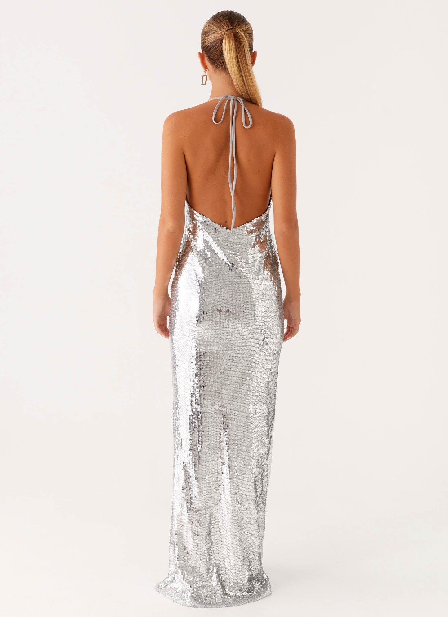 Billions Sequin Maxi Dress Mirror Silver