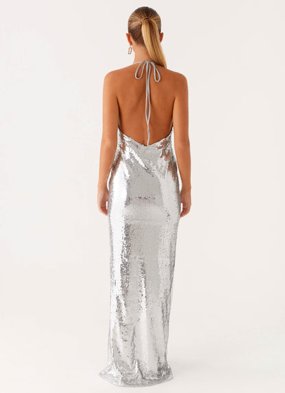 Billions Sequin Maxi Dress Mirror Silver