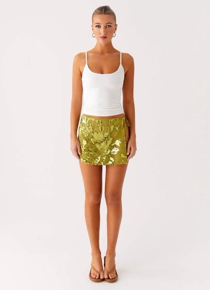 Cancun Sequin Mini Skirt Lime