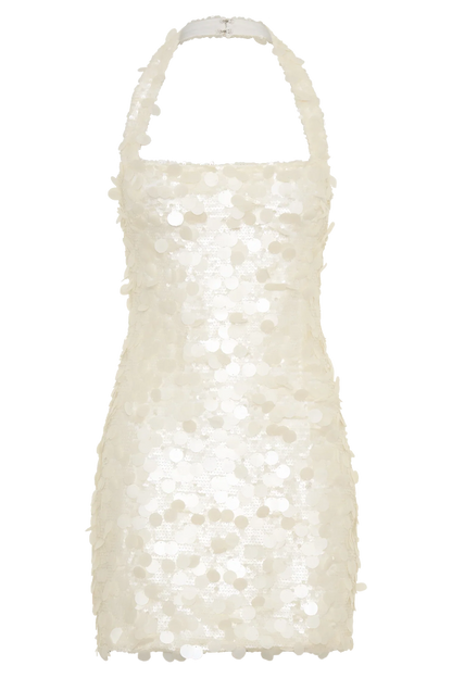 Caralee Sequin Halter Mini Dress Ivory