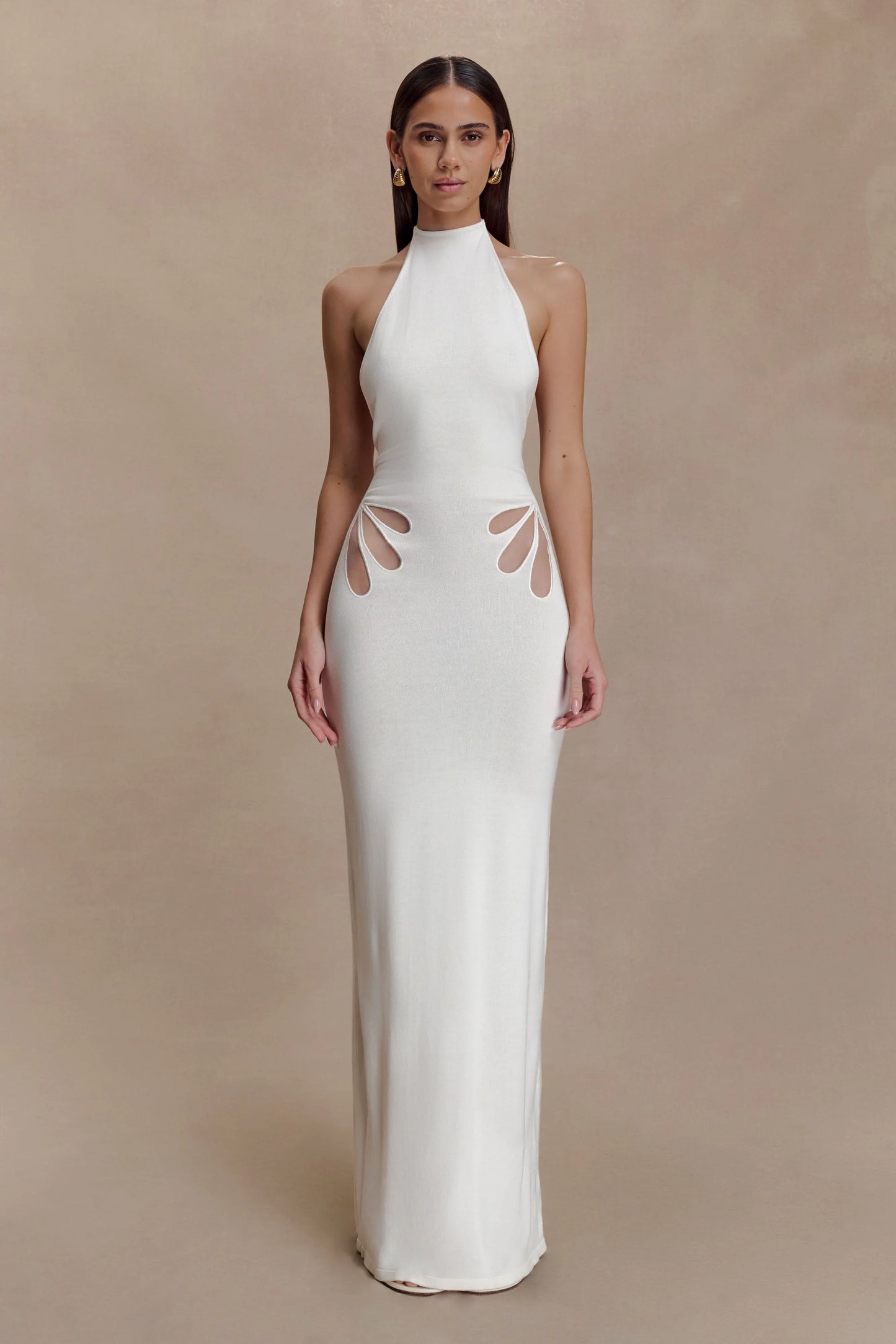 Brock Knit Halter Maxi Dress White