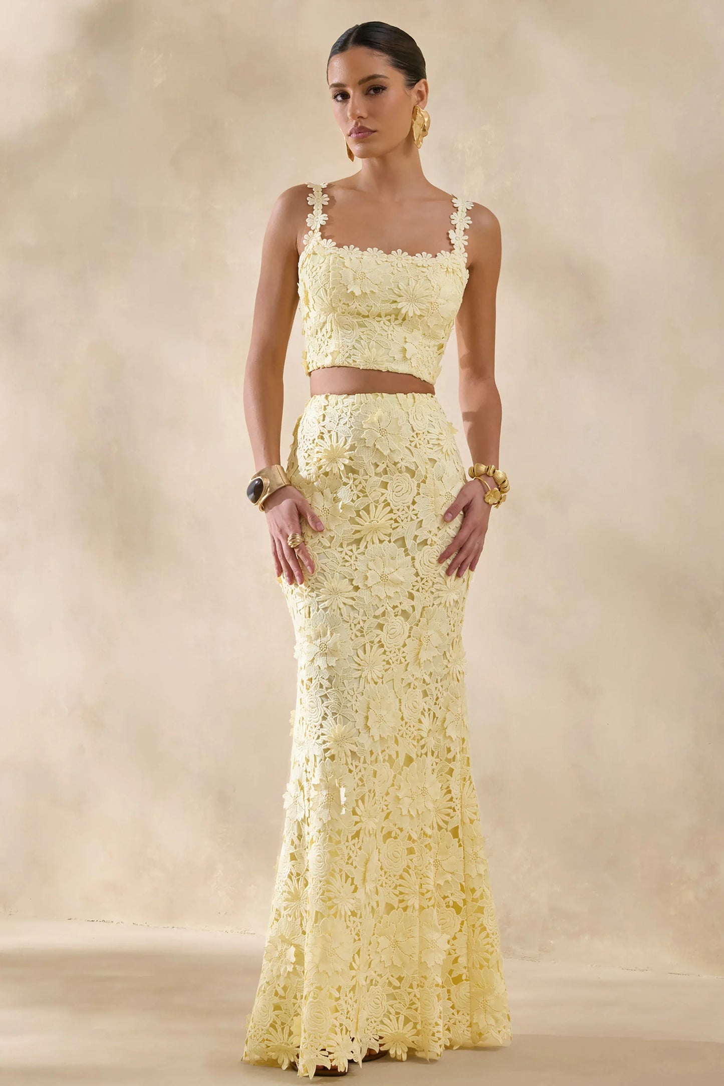 Blythe Lemon Lace Square Neck Crop Top