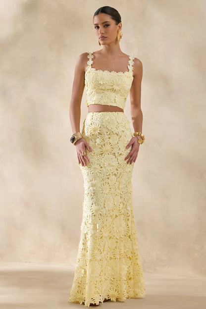 Blythe Lemon Lace Square Neck Crop Top