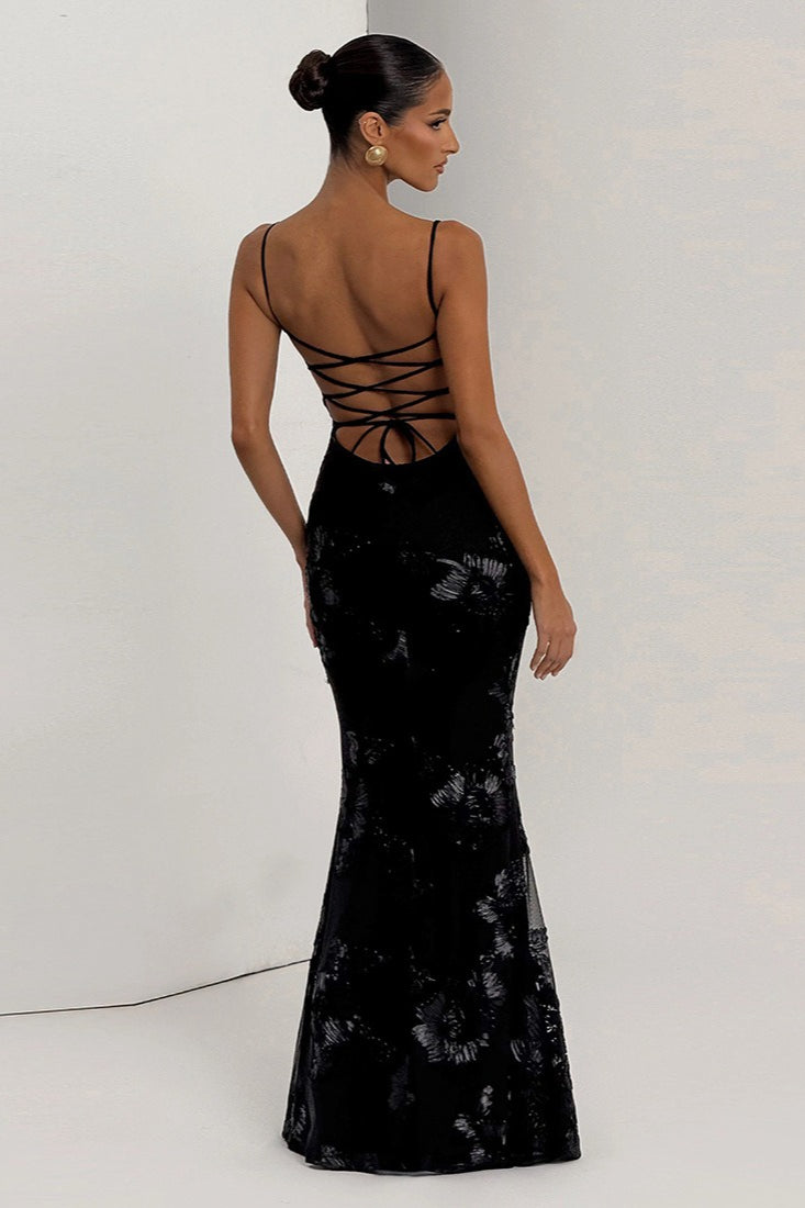 Backless Floral Tie-Up Maxi Dress