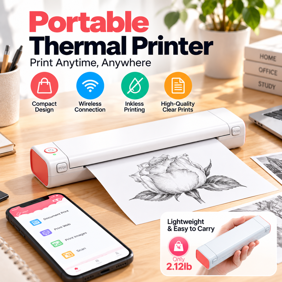 🔥Portable Printer Wireless, Compatible With Phone & Laptop