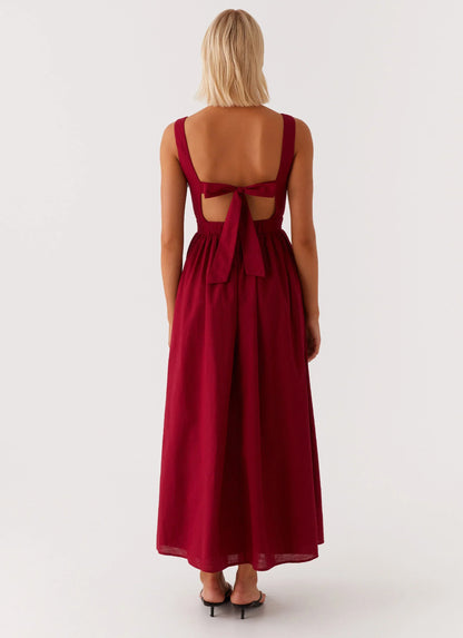 Brylin Linen Midi Dress Red