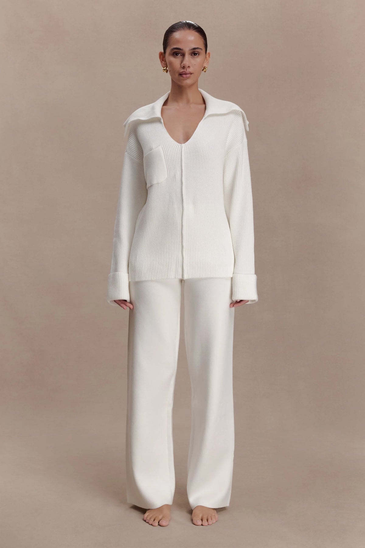 Bianka V Neck Knit Jumper Off White
