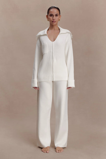 Bianka V Neck Knit Jumper Off White