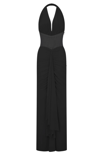 Bonnie Slinky And Lace Maxi Dress Black