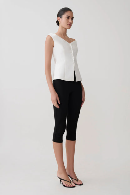 Billie Off Shoulder Sleeveless Button Top White