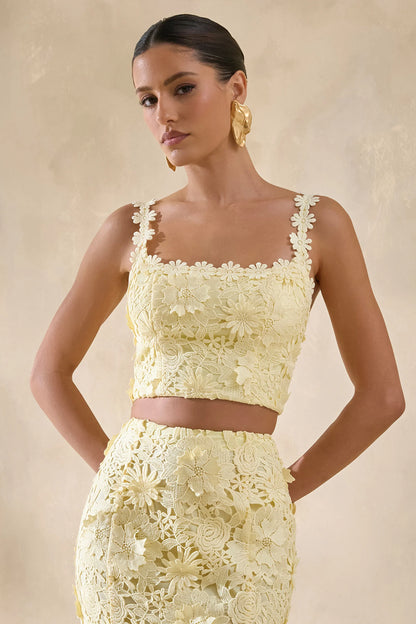 Blythe Lemon Lace Square Neck Crop Top
