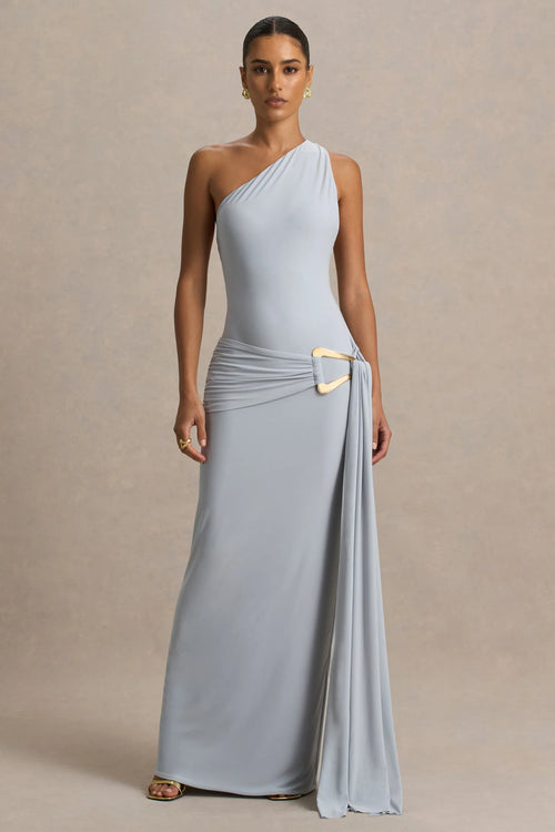 Bonnie Blue Asymmetric Neck Maxi Dress With Open Back