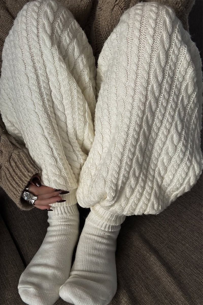 Solid Cable Knit Cozy Cuffed Ankle Pants
