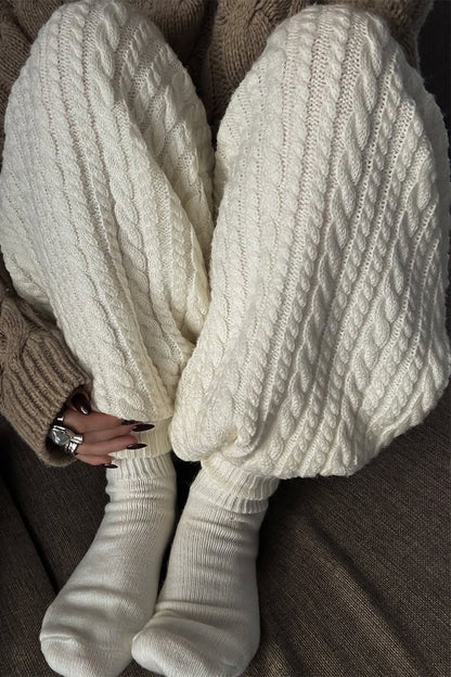 Solid Cable Knit Cozy Cuffed Ankle Pants