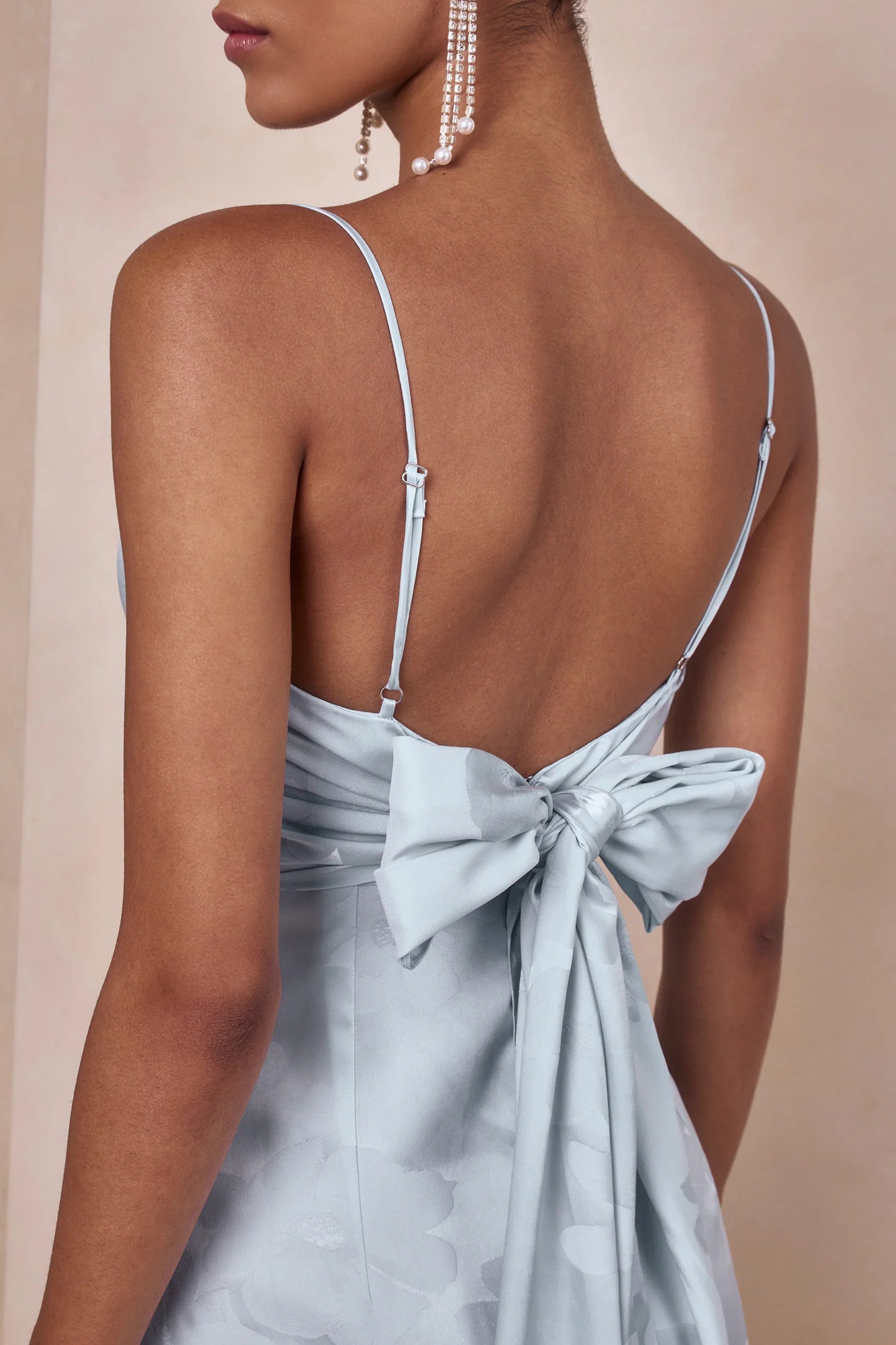 Carelle Powder Blue Satin Plunge Neck Maxi Dress With Asymmetric Drop Waist