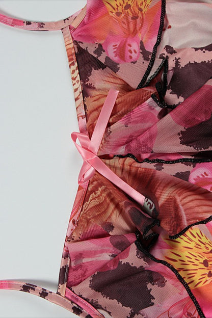 Tie Strapless Ruffled Print Sexy Bodycon Maxi Dress