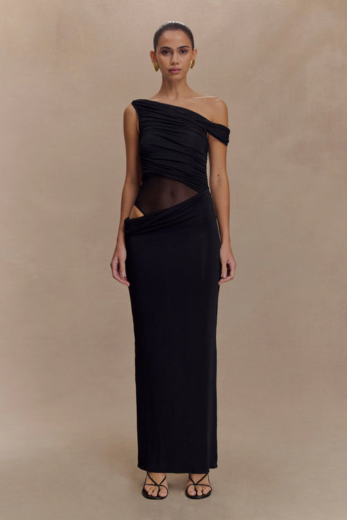 Callen One Shoulder Slinky Maxi Dress Black