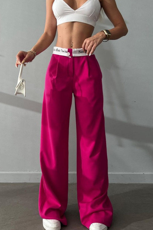 High Waist Straight Color Block Printed Office Casual Pants