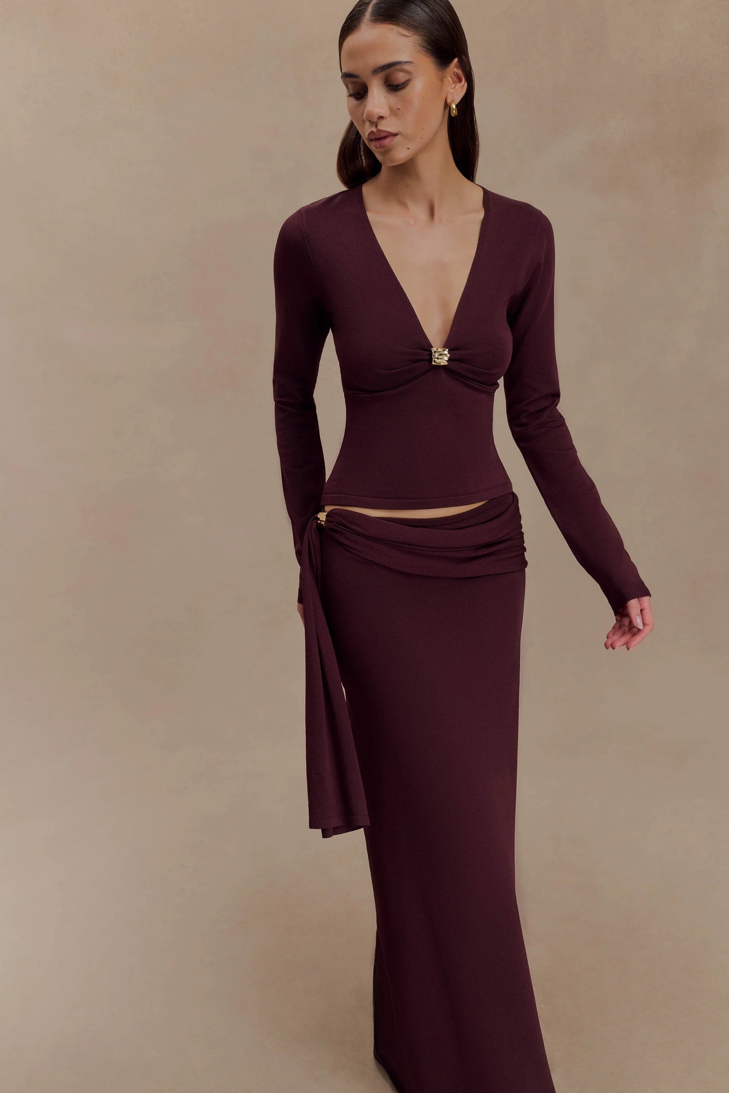 Bowie Low Rise Knit Maxi Skirt Dark Chocolate