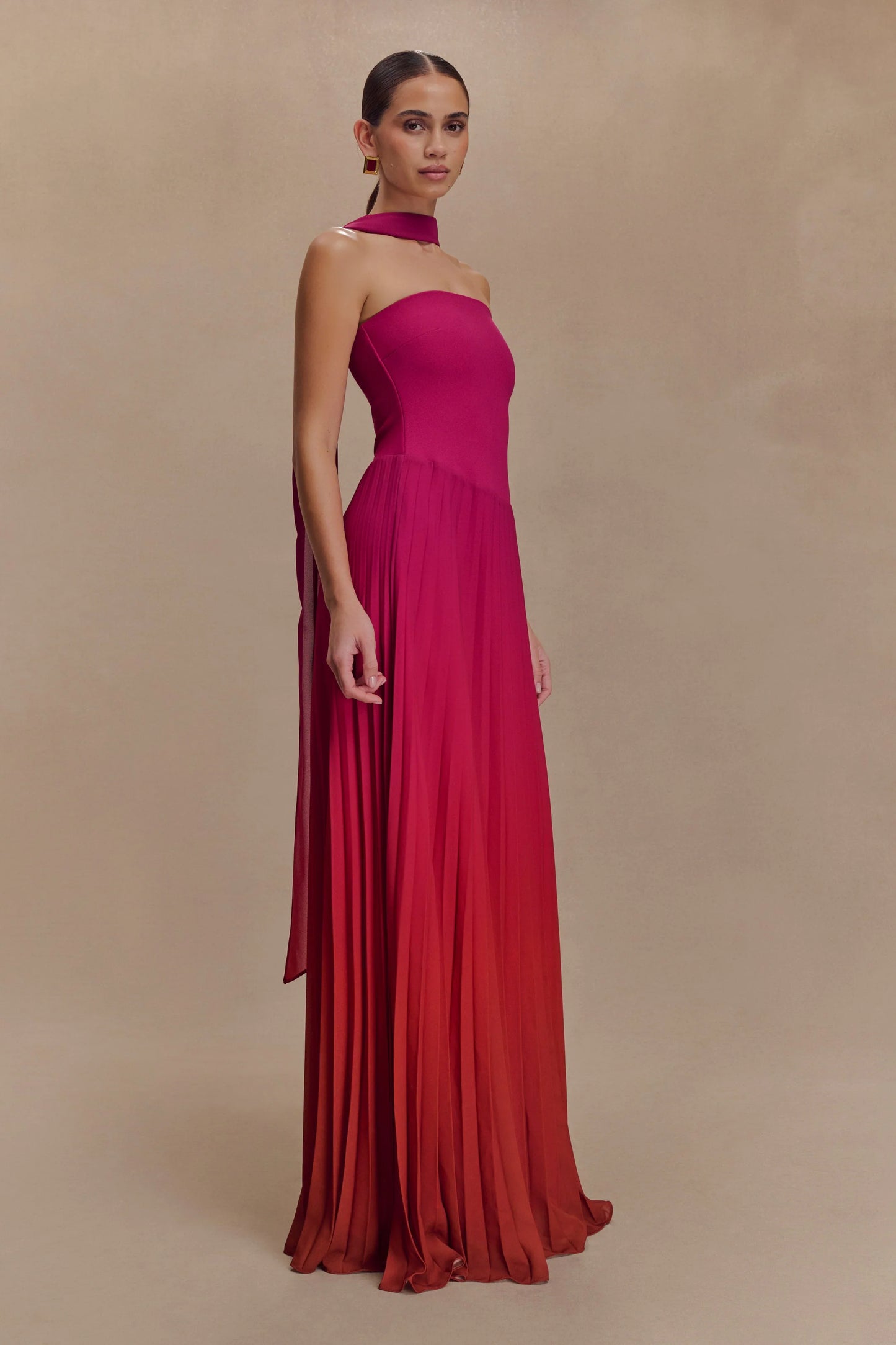 Caira Chiffon Scarf Maxi Dress Ombre Dark Pink